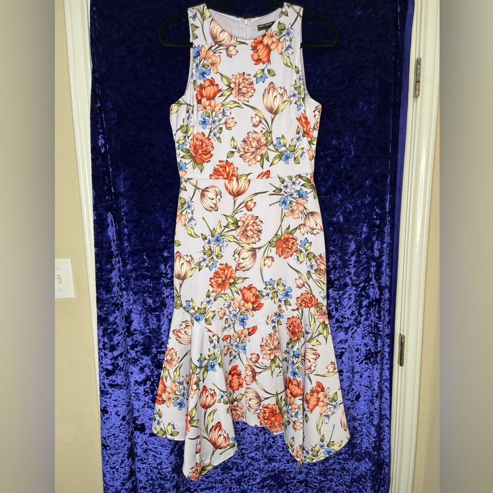 Maggy London Botanical Print Charmeuse Midi Dress